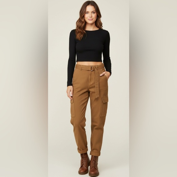 PacSun Pants - PacSun Women's Pants Utility Cargo Rustic Belted Brown Denim Size 28